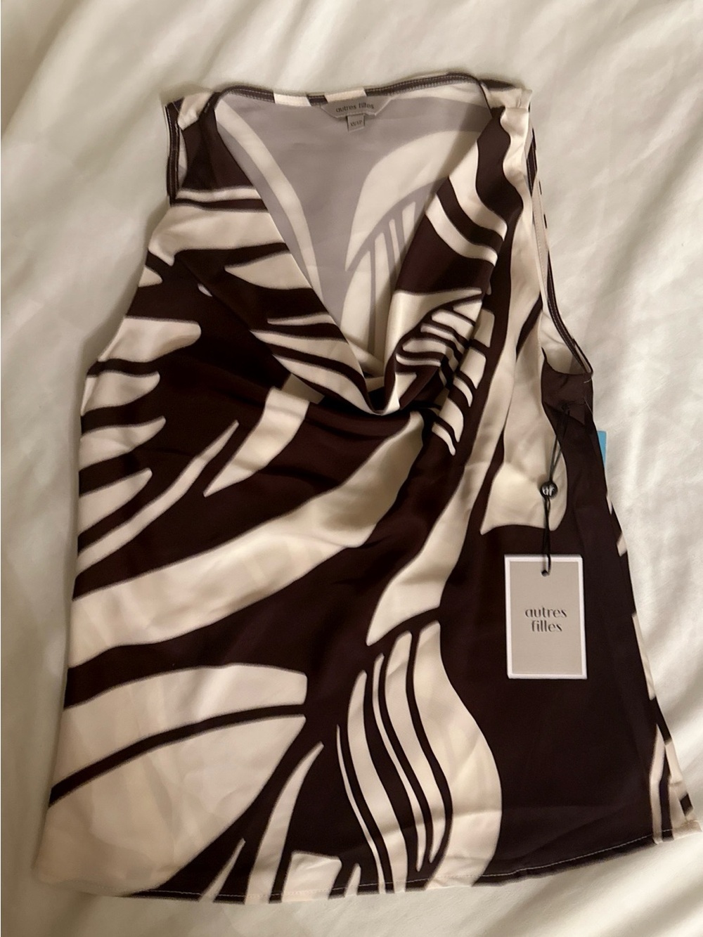 autres filles Brown & Cream Printed Cowl Neck Tank